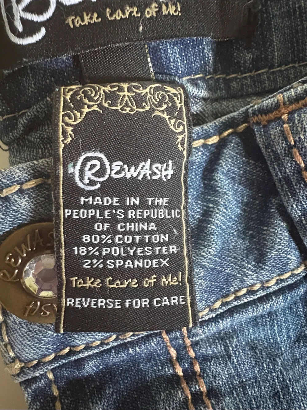 Rewash Blue Faded whiskered stretch Denim Bermuda Shorts/rhinestone studs decor